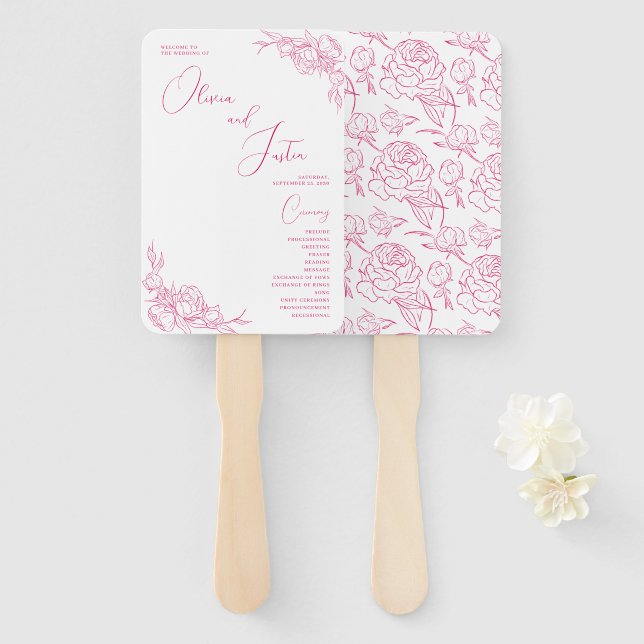 Peony Elegance Wedding Program Hand Fan (Front and Back)