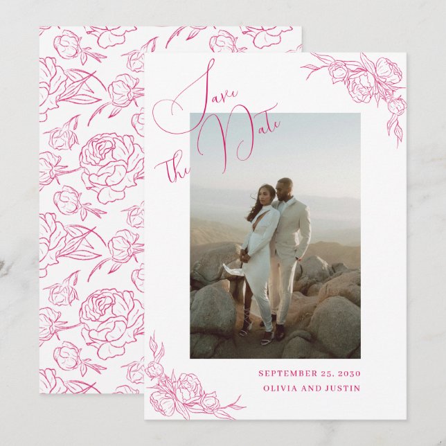 Peony Elegance Wedding Save The Date (Front/Back)