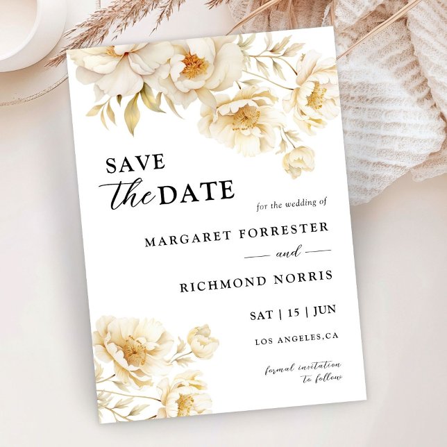 Peony Elegant Ivory Floral Wedding Save The Date Invitation (Creator Uploaded)