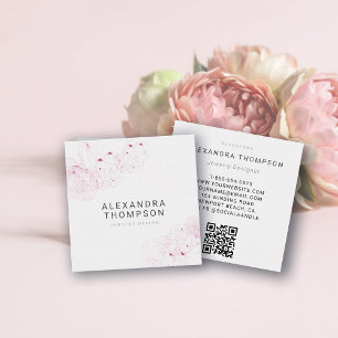 Peony Elegant Modern Minimalist Floral Sketch Chic Square Business Card