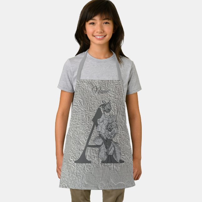Peony Elegant Monogram Initial A Personalized Apron (Insitu)