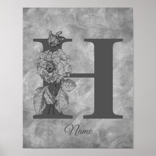Peony Elegant Monogram Initial H Personalized Poster