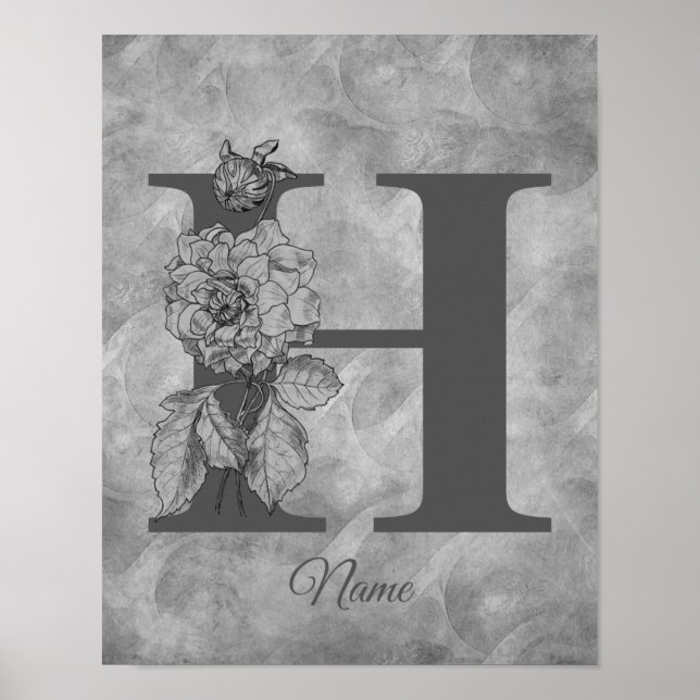 Peony Elegant Monogram Initial H Personalized Poster (Front)