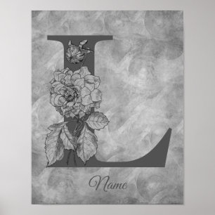 Peony Elegant Monogram Initial L Personalized Poster