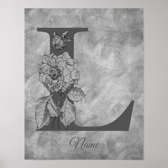 Peony Elegant Monogram Initial L Personalized Poster (Front)