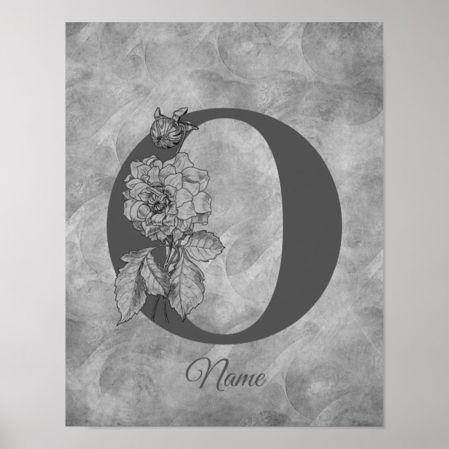 Peony Elegant Monogram Initial O Personalized Poster (Front)