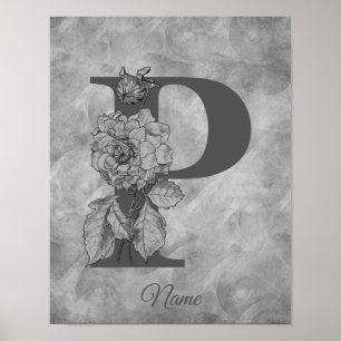 Peony Elegant Monogram Initial P Personalized Poster