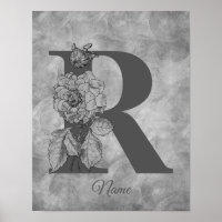 Peony Elegant Monogram Initial R Personalized