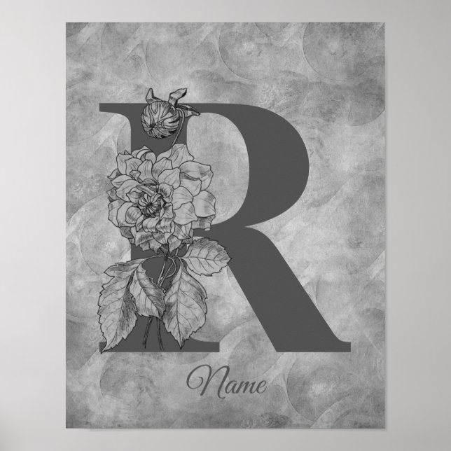 Peony Elegant Monogram Initial R Personalized Poster (Front)