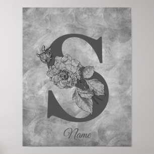 Peony Elegant Monogram Initial S Personalized Poster