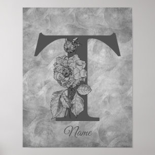 Peony Elegant Monogram Initial T Personalized Poster