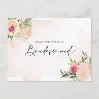Peony et Gold Foil Blooms Bridesmaid Carte postale