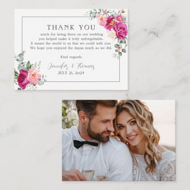 Peony et verdure Rose Carte de remerciements (Devant / Derrière)