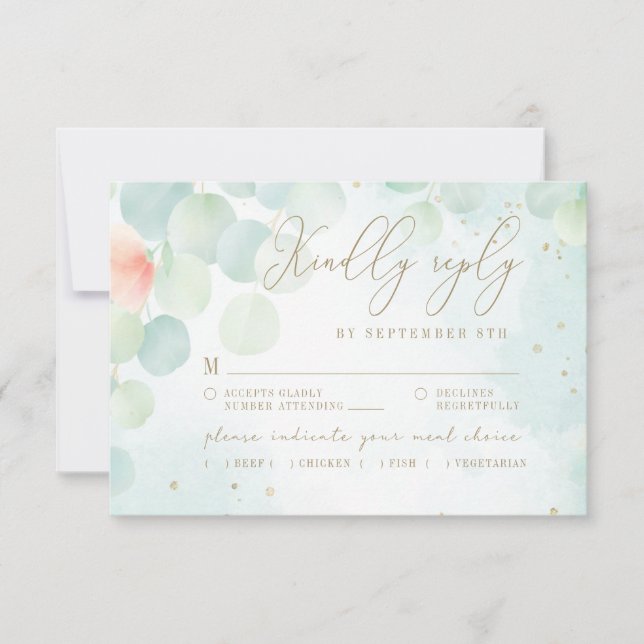 Peony Eucalyptus Greenery Monogram Meal Choice RSVP Card (Front)