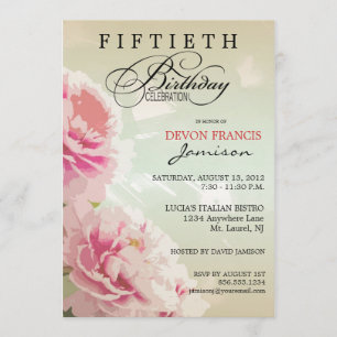 Peony Floral 50th Birthday Party Invitation in Pin