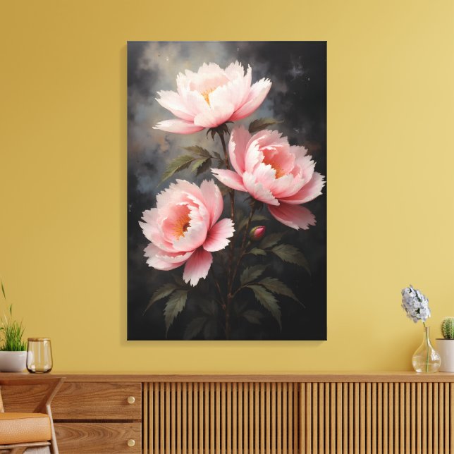 Peony Floral Artwork Canvas Print (Insitu(LivingRoom))
