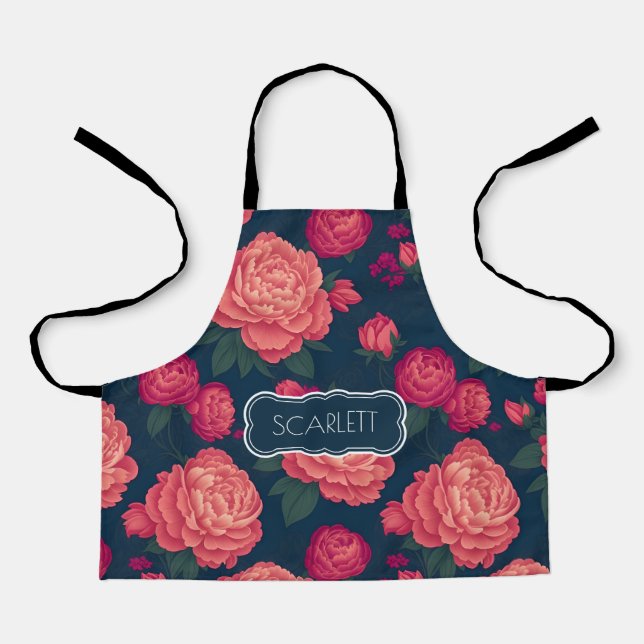 Peony Floral Colourful Personalized Pattern Apron (Front)