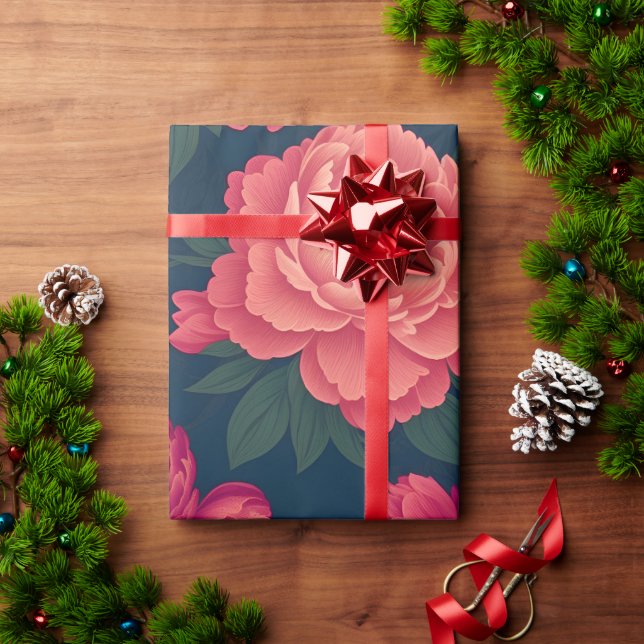 Peony Floral Colourful Personalized Pattern Wrapping Paper (Holiday Gift)