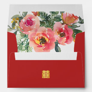 Peony floral double happiness Chinese wedding red Envelope