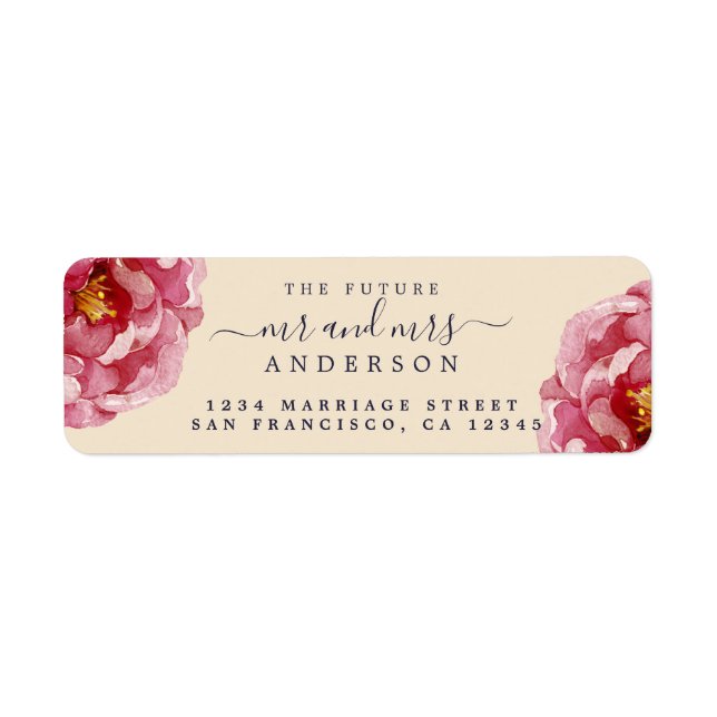 Peony Floral Future M. Mme Mariage Retour Adresse (Devant)