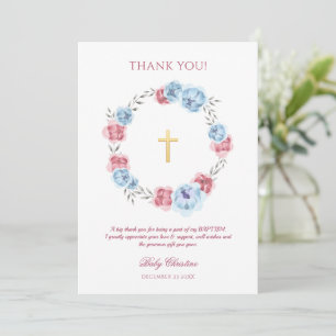 Peony Floral Girl Boy Baptism Thank You Card