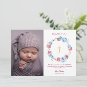 Peony Floral Girl Boy Baptism Thank You Card