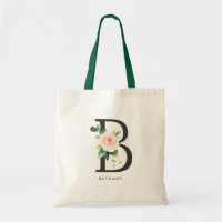 Peony Floral Letter B Black Monogram Bridesmaid