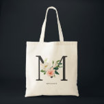 Peony Floral Letter M Black Monogram Bridesmaid Tote Bag<br><div class="desc">Feminine and elegant floral bridesmaid tote bag featuring watercolor illustrations of flowers,  greenery monogram. Personalize by adding a name or short phrase. This letter M floral monogram canvas bag will be perfect as a personalized gift for weddings,  birthdays and so much more.</div>