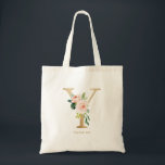Peony Floral Letter Y Gold Monogram Bridesmaid Tote Bag<br><div class="desc">Floral letter Y monogram tote bag features watercolor floral bouquet of white and blush pink peonies and roses, greenery accent and faux gold foil letter. This letter Y floral bridesmaid monogram tote bag is perfect for weddings, showers, birthdays and so much more. Personalize by adding names or a short phrase....</div>
