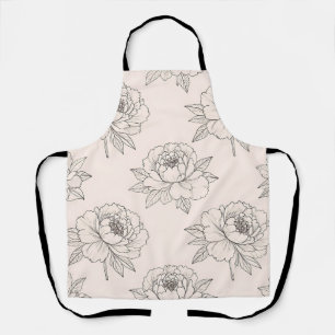 Peony Floral Line Art Pattern Soft Apron