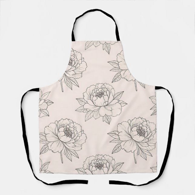 Peony Floral Line Art Pattern Soft Apron (Front)