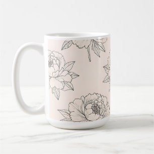 Peony Floral Line Art Pattern Soft Coffee Mug