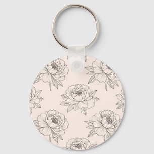 Peony Floral Line Art Pattern Soft Keychain