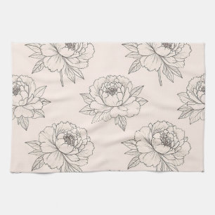 Peony Floral Line Art Pattern Soft Kitchen Towel