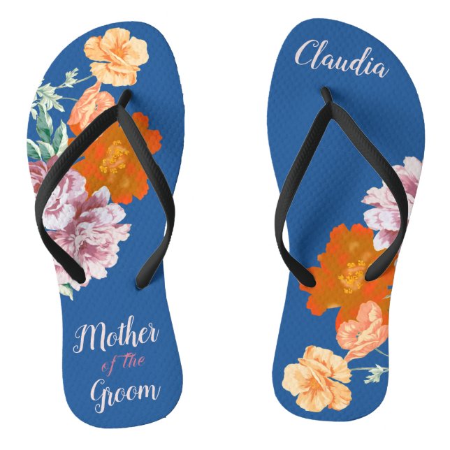 Peony Floral Mother of the Groom Blue Wedding  Flip Flops (Footbed)