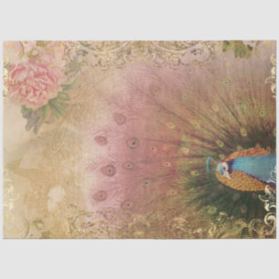 Peony Floral Peacock Blush Pink Gold Decoupage Tissue Paper