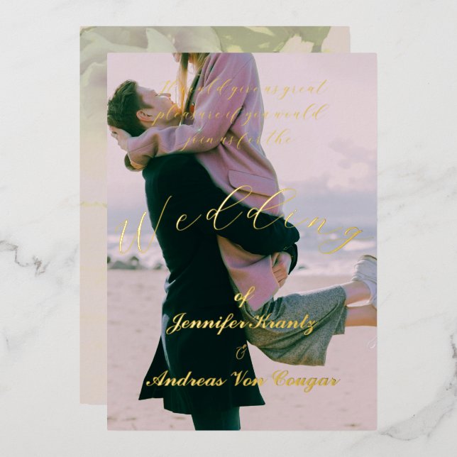Peony Floral Photo Mariage Foil Invitation (Recto/Verso)