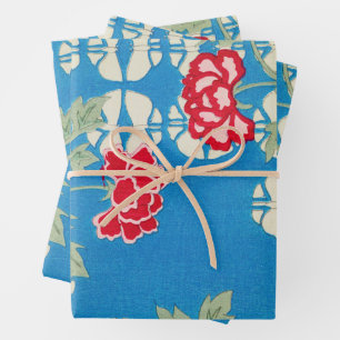 Peony Floral Print Vintage Japanese Retro Pattern Wrapping Paper Sheet