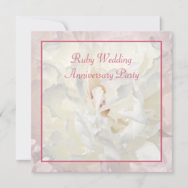 Peony floral ruby wedding invitation (Front)