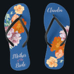 Peony Floral Something Blue Wedding Flip Flops<br><div class="desc">This desirable pair of flip flops features retro aesthetic pattern of beautiful peony flowers on the blue background, and changeable typography "Mother of the bride". These personalized and elegant flip flops are a memorable gift for wedding party members: bride, bridesmaids, mother of the bride, maid of honour... They will add...</div>