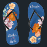Peony Floral Something Blue Wedding Flip Flops<br><div class="desc">This desirable pair of flip flops features retro aesthetic pattern of beautiful peony flowers on the blue background, and changeable typography "Mother of the bride". These personalized and elegant flip flops are a memorable gift for wedding party members: bride, bridesmaids, mother of the bride, maid of honour... They will add...</div>