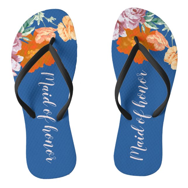 Peony Floral Something Blue Wedding Maid of Honour Flip Flops (Footbed)