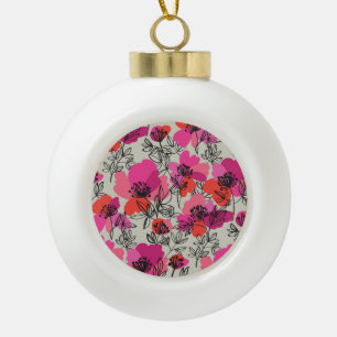 Peony Floral Vintage Seamless Pattern. Ceramic Ball Christmas Ornament