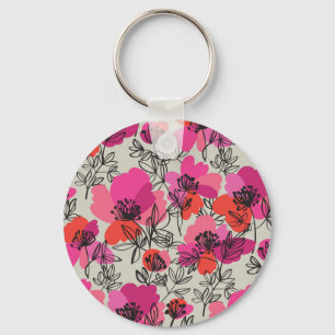 Peony Floral Vintage Seamless Pattern. Keychain