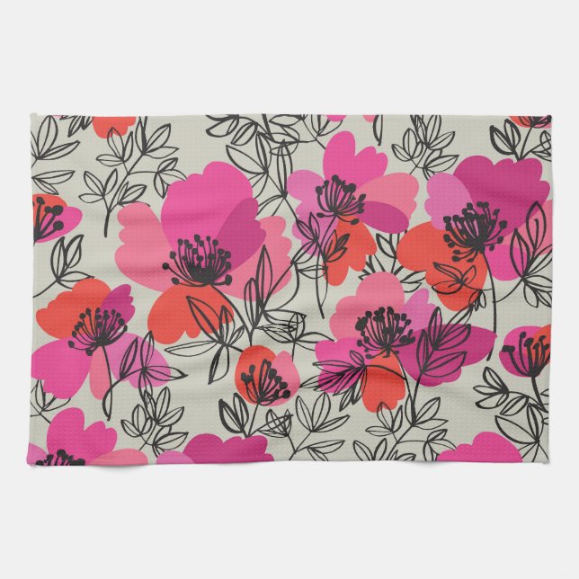 Peony Floral Vintage Seamless Pattern. Kitchen Towel (Horizontal)