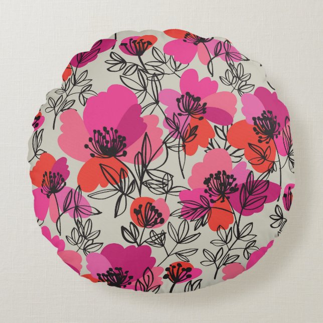 Peony Floral Vintage Seamless Pattern. Round Pillow (Front)