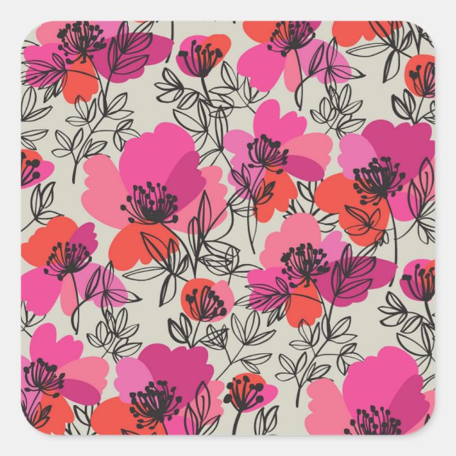 Peony Floral Vintage Seamless Pattern. Square Sticker (Front)