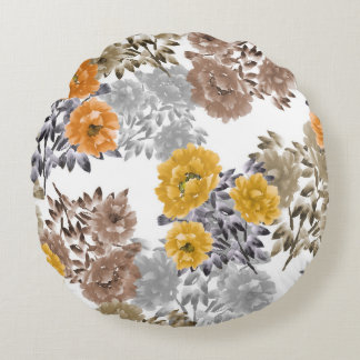 Peony Floral Watercolor White Background Round Pillow