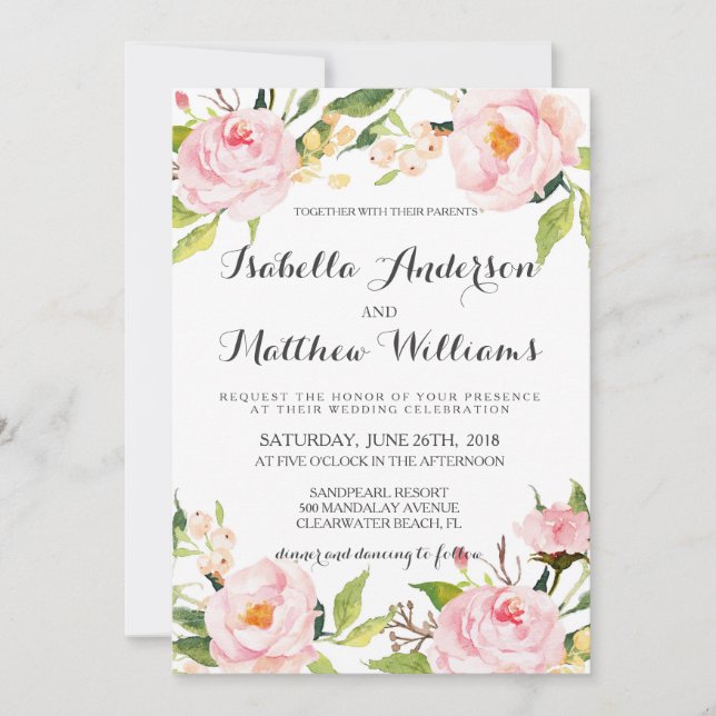 Peony Floral Wedding Invitation (Front)