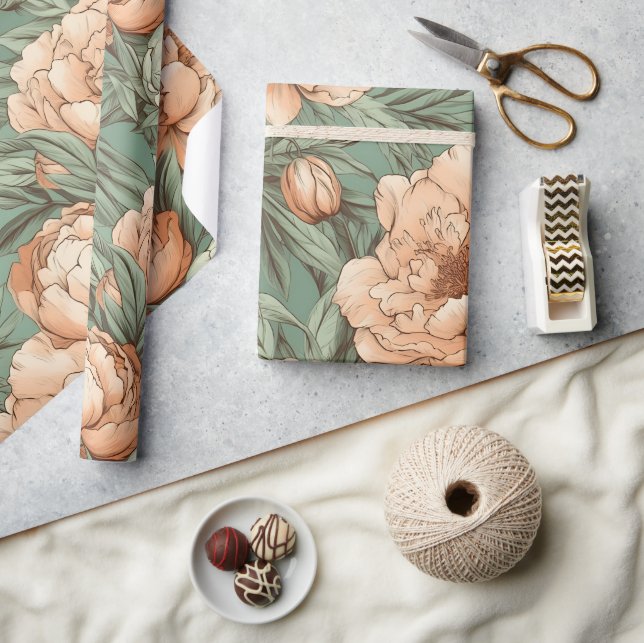 Peony Floral Wrapping Paper Bridal Baby Shower (Crafts)